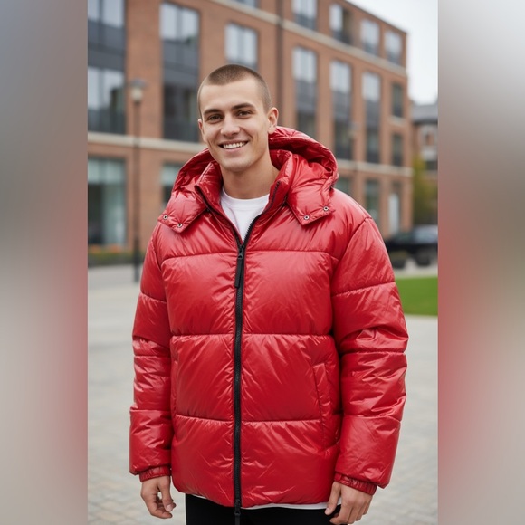 Reason High gloss Red puffer parka  Size XL Coat - Picture 1 of 11